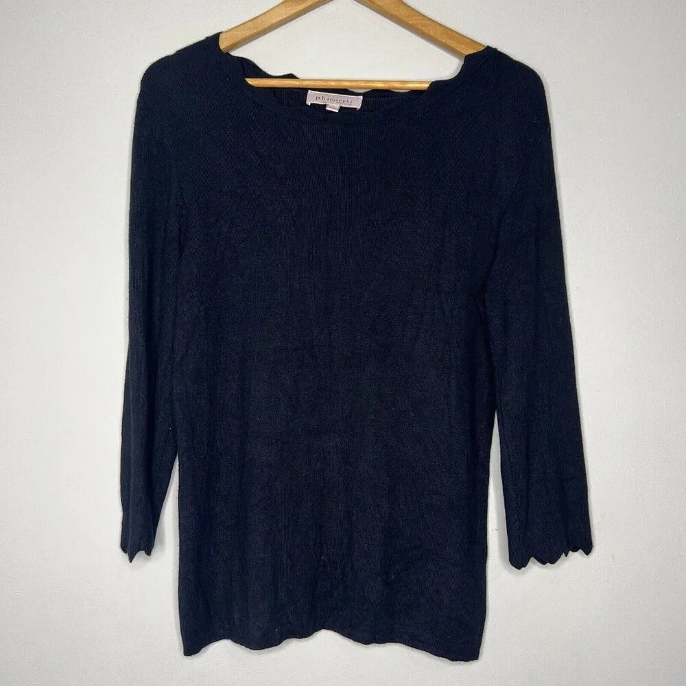 Philosophy Scalloped 3/4 Sleeve Women’s Sweater Scoop Neck Sz L